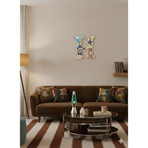 Home Decor: Boho Floral Retro Wooden 'H' Monogram Wall Hanging